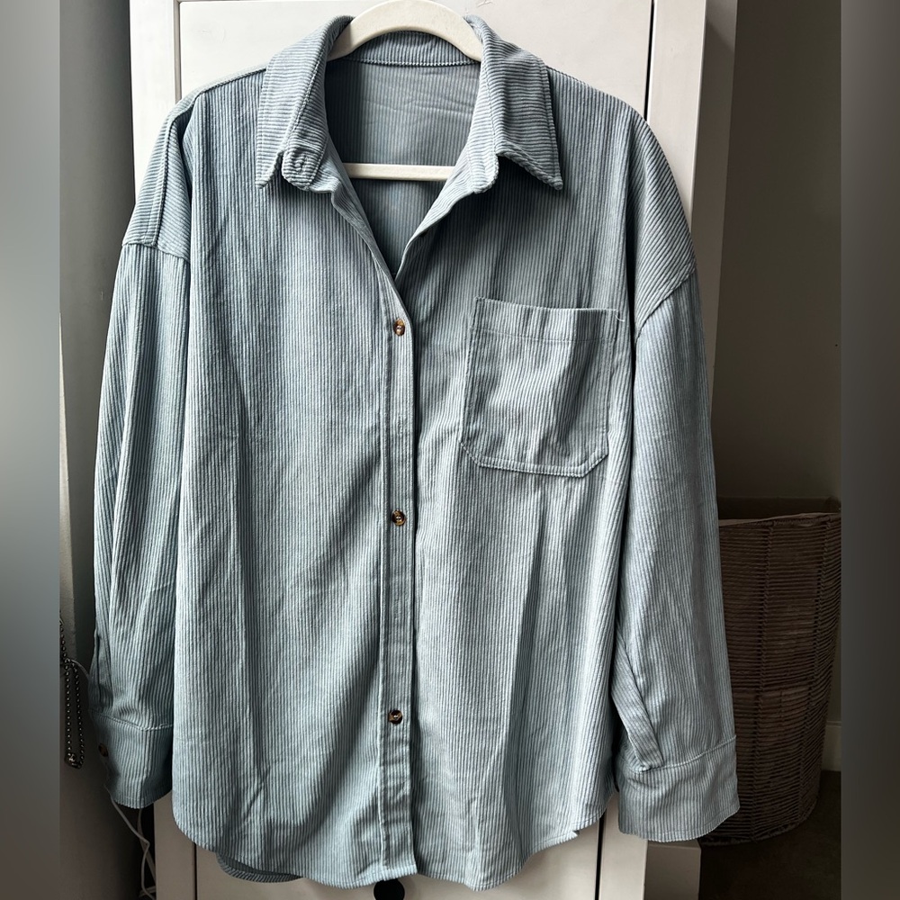 Blue Faux Corduroy Button Down - Size M